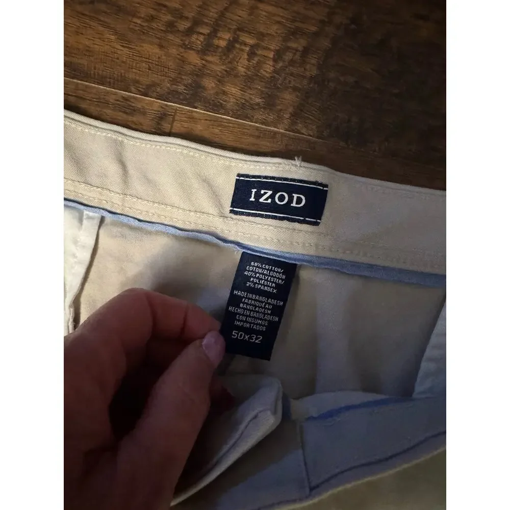 IZOD Big & Tall Performance Stretch Non-Iron Pleated Pants Men’s 50x32 Tan Khaki